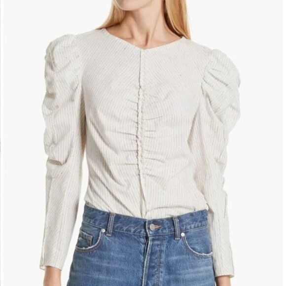 🌹 REBECCA TAYLOR 🌹 Puff Ruched Sleeve Blouse - [Small, Ivory] - Picture 1 of 12